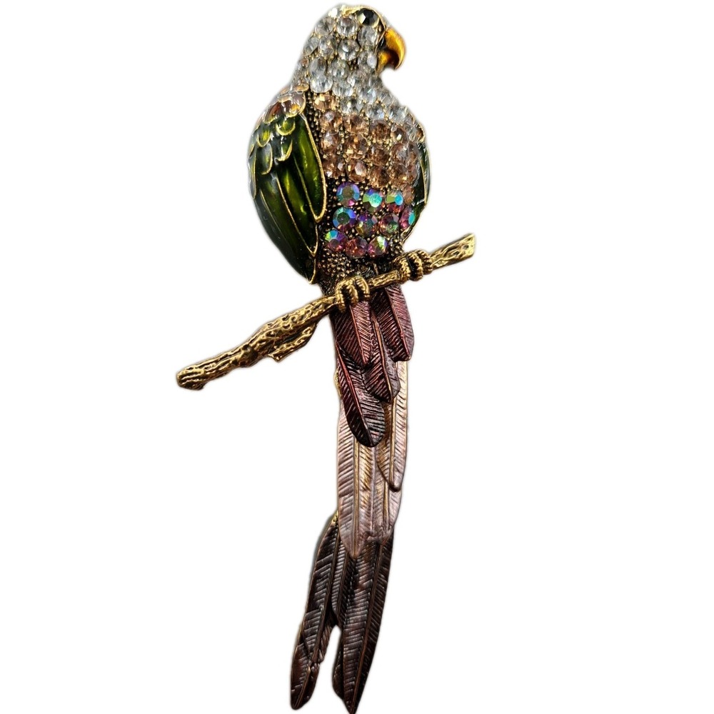 Vintage 2007 Metal Gallery Rhinestone Enamel Parrot Brooch Pin Pendant NWT!